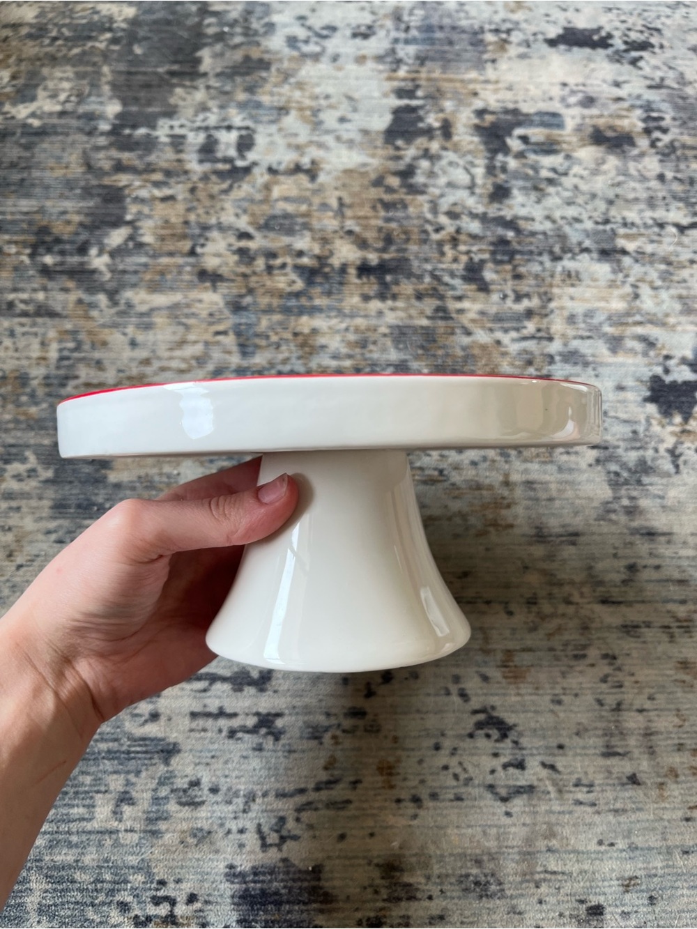 White Ceramic Cake Stand with Red Rim